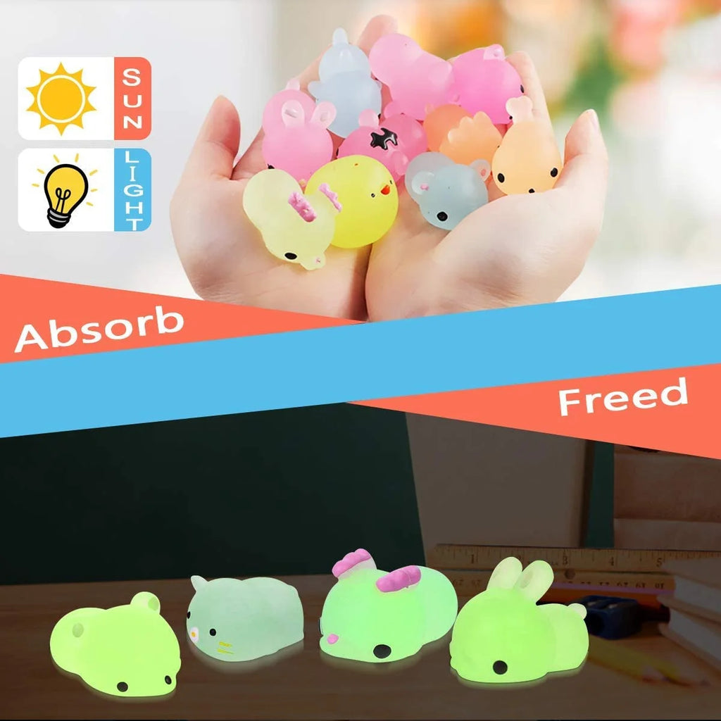 12 Pezzi di Squishies Luminosi Mochi, Giocattoli Antistress a Forma di Animali, Mini Giocattoli Antistress Mochi Animali Kawaii