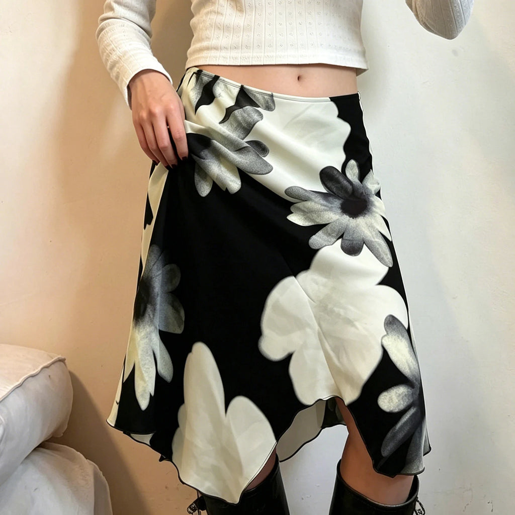 SUCHCUTE Y2K Stampa floreale Maglia Gonna asimmetrica Donna Vita bassa Midi A-line Gonne Estetica 2000s Abbigliamento Estate Outfit 2026