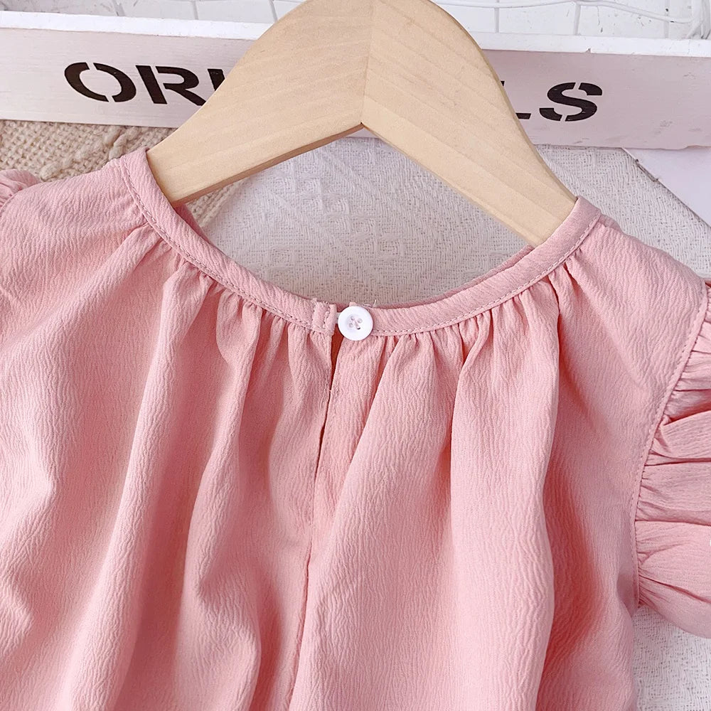 Bear Leader 3-7Y neonate abiti da principessa girocollo estate tinta unita bambini vestono maniche volanti pieghettate vestiti per ragazza rosa