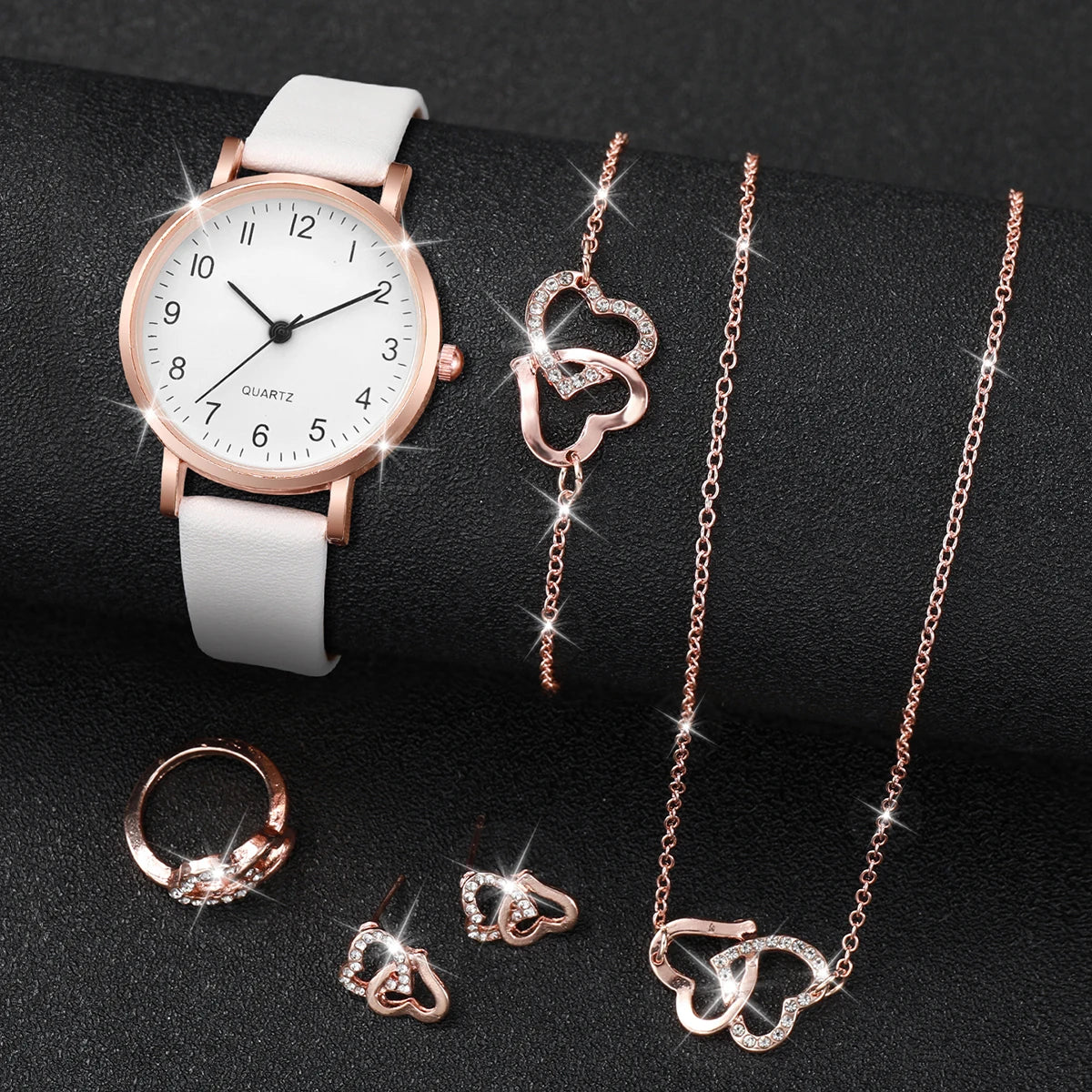 5/6 pezzi orologio al quarzo da donna alla moda cinturino in pelle orologi analogici al quarzo con gioielli con diamanti (senza scatola)