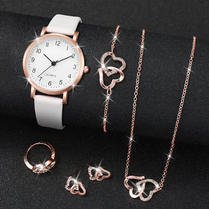 5/6 pezzi orologio al quarzo da donna alla moda cinturino in pelle orologi analogici al quarzo con gioielli con diamanti (senza scatola)