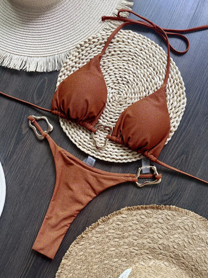 Sexy Neckholder Micro Bikini 2026 Damen Badeanzug Solid Bademode Tanga Bikini Set Brasilianische Strandbekleidung Badeanzug Biquini weiblich