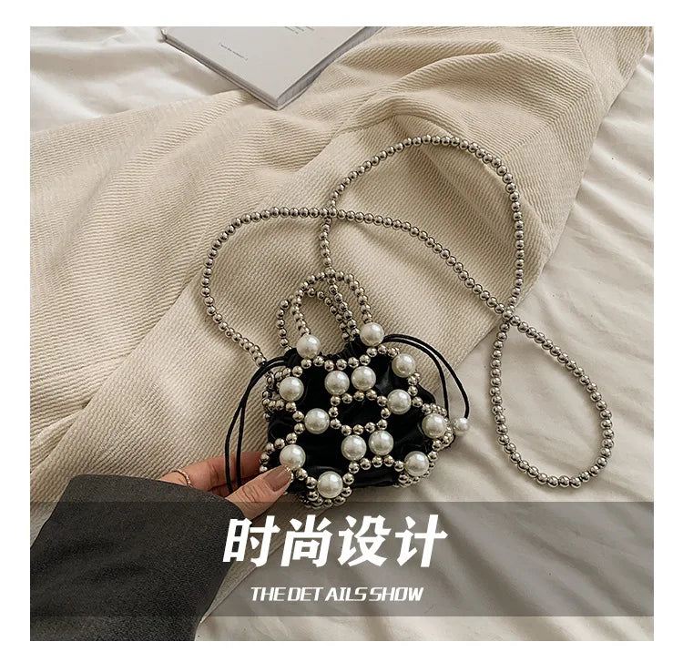 2024 estate piccole borse a tracolla per le donne Fine Fashion Hollow Pearl Beaded Weave Mini borse Trendy Party Prom frizioni borse