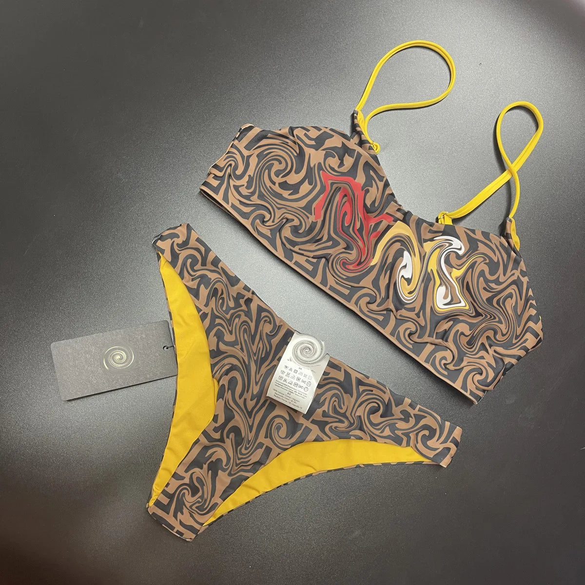 Conservative Floral Bikini Two-Piece Swimsuit Polyester Spandex Blend No Steel Insert Breathable Comfortable for Swimming And...