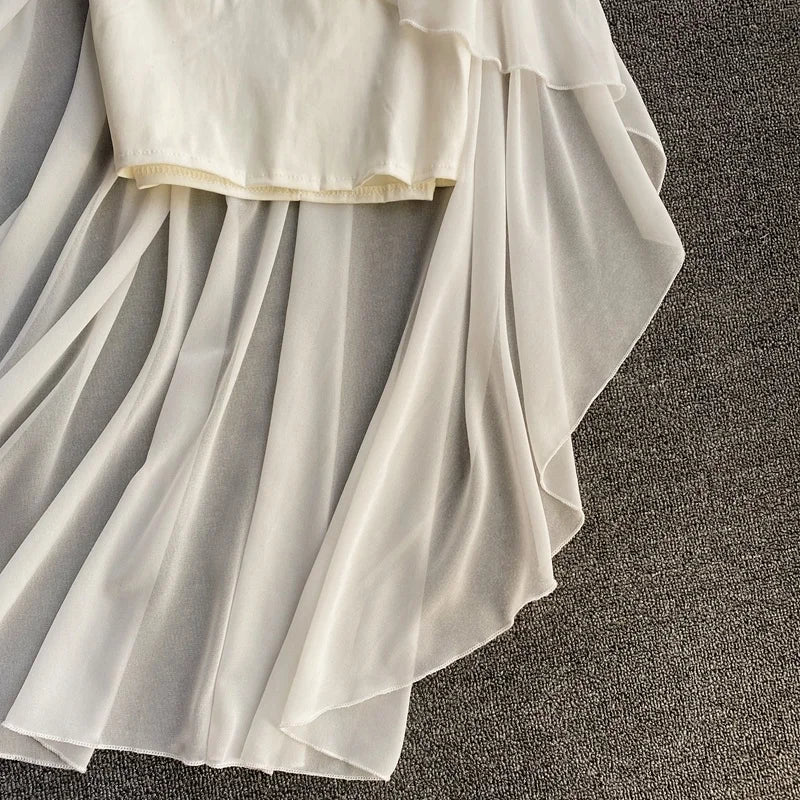 Ins Fashion Slim abito da donna asimmetrico a vita alta 2021 nuova estate elegante bianco nero abito da festa abiti da donna