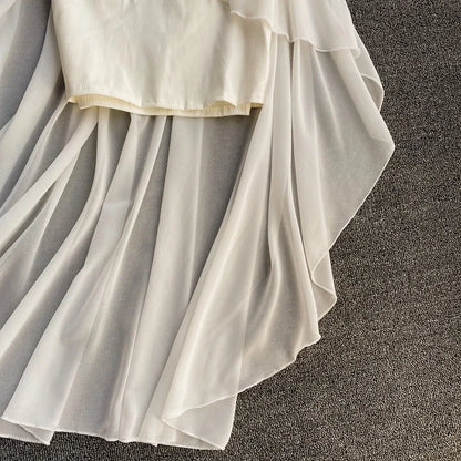 Ins Fashion Slim abito da donna asimmetrico a vita alta 2021 nuova estate elegante bianco nero abito da festa abiti da donna