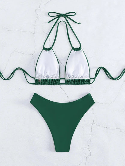 Costume da bagno bikini solido in nylon Costume da bagno sexy con modellazione di moda da donna 2025 Nuovo stile da spiaggia per costume da bagno