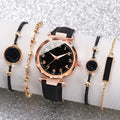 5 pezzi/set braccialetti per orologi da donna set orologio al quarzo con cinturino in pelle con quadrante cielo stellato alla moda