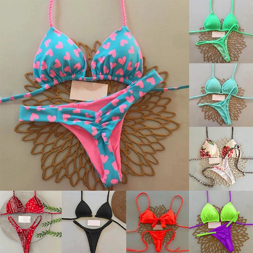 Nouveau maillot de bain fendu imprimé multicolore avec string sexy