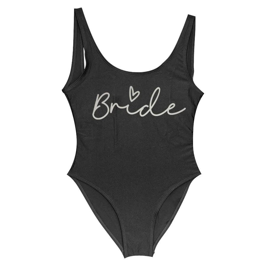 S-3XL Maillot de bain blanc une pièce Équipe de la mariée Maillot de bain de fête de célibataire pour femme Maillot de bain de poule Maillot de bain de piscine