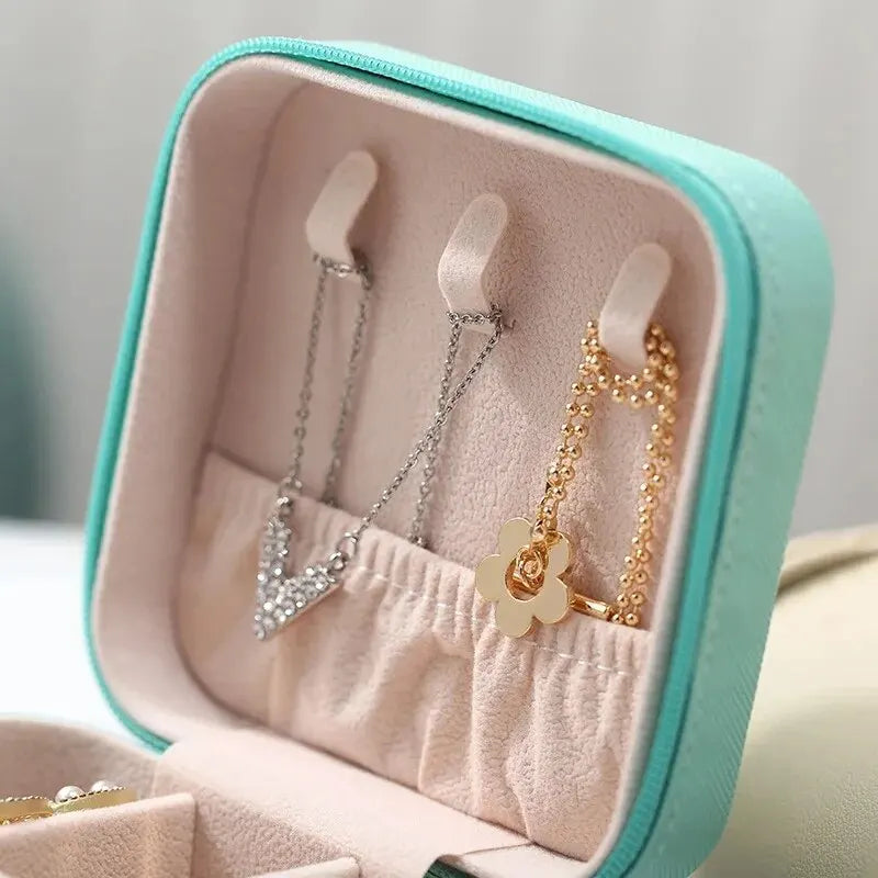 Mini scatola portaoggetti portatile per gioielli, organizer da viaggio, custodia per gioielli, orecchini in pelle, collana, anello, espositore per gioielli
