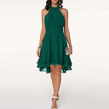 Summer Sexy Women Halter Tierred Ruffle Chiffon Mini Dress Elegant Office Lady Corset Irregular A-line Guest Evening Party Dress