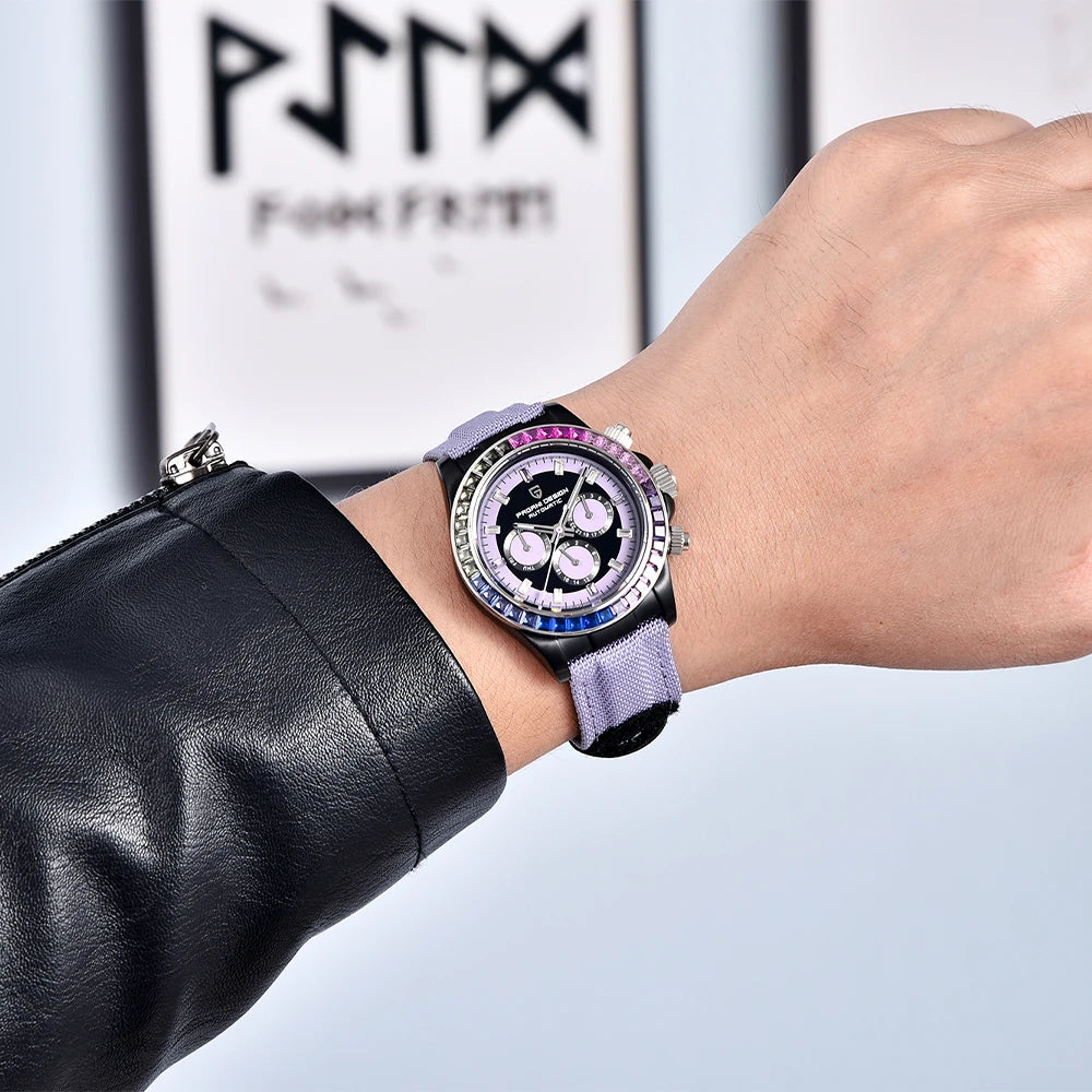 PAGANI DESIGN Orologio meccanico da uomo di lusso 40mm Orologio con cronometraggio multifunzionale Lunetta arcobaleno Vetro zaffiro Orologi da uomo PD1732