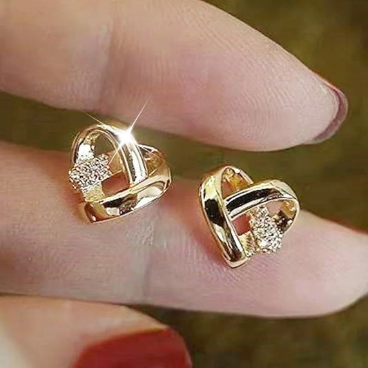 Huitan Eternity Love Orecchini Ear Stud Piercing Colore argento/Colore oro Orecchini a forma di cuore per le donne Gioielli da sposa chic