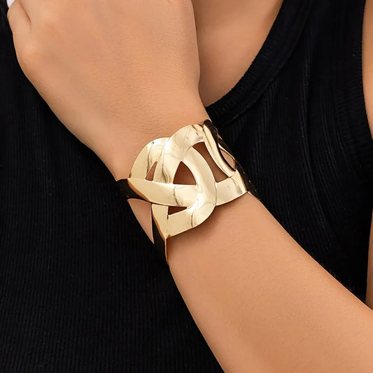 Bracciale largo con croce geometrica vintage per donna Braccialetti con braccio grande aperto color oro grosso Regali di gioielli per feste di nozze da donna