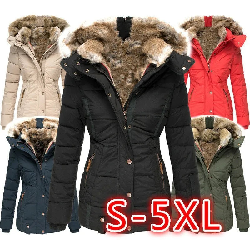Inverno di Nuovo Modo delle Donne di Colore Solido Sottile Casual Alla Moda Collo di Pelliccia Con Cappuccio Semplice di Base Trapuntato Cappotti Vestiti Femminili Parka
