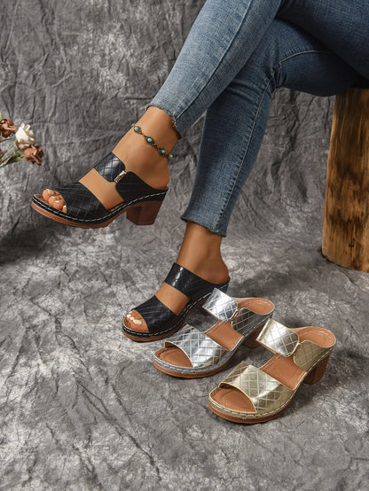 Sandales d'été légères à talons hauts pour femmes, nouvelles sandales élégantes à bout ouvert et talon épais, mules décontractées à bride arrière pour femmes 2026