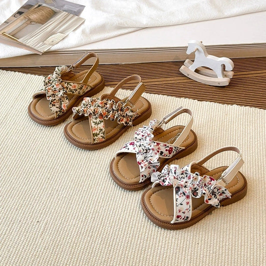 Sandales d'été pour enfants, sandales de plage tendance à fleurs, semelle souple, chaussures de princesse, pantoufles pour filles