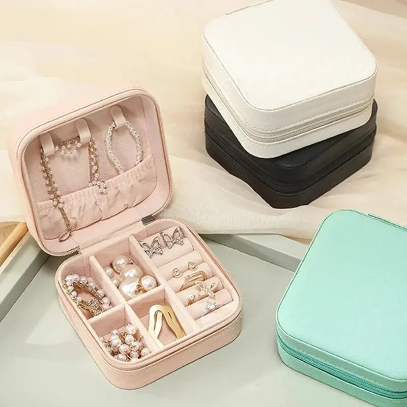 Mini scatola portaoggetti portatile per gioielli, organizer da viaggio, custodia per gioielli, orecchini in pelle, collana, anello, espositore per gioielli
