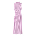 Abito da donna solido pieghettato O collo Slim Hip Package abiti lunghi da donna 2024 moda senza maniche Summer Evening Party abito femminile