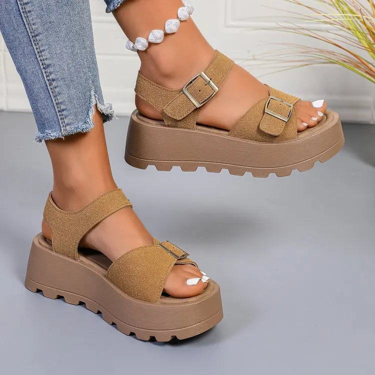 Chunky Plateau-Sandalen für Damen, 5 cm Keilabsatz, lässige Pantoletten mit dickem Boden für den Strand 320