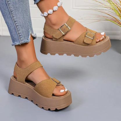 Chunky Plateau-Sandalen für Damen, 5 cm Keilabsatz, lässige Pantoletten mit dickem Boden für den Strand 320