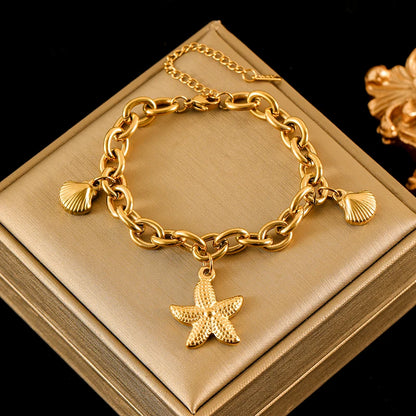 EILIECK Bracciale con ciondolo stella marina luna stella color oro in acciaio inossidabile 316L per le donne Nuovo regalo di gioielli con catena da polso alla moda