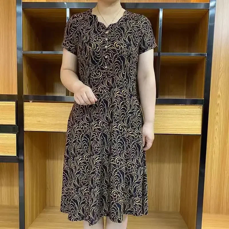 Abito estivo nuovo 2024 Abito classico da donna retrò Stampa Abito casual a maniche corte Moda Plus Size Fiore