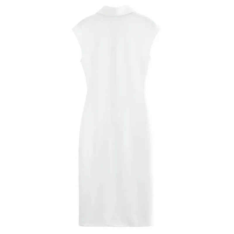 HXAO Camicia increspata Abiti longuette 2025 Donna Estate senza maniche Abito bianco nero Donna Aderente Elegante abito casual da donna 088