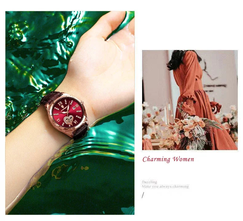 POEDAGAR Orologi casual di lusso per donna Orologio da donna in pelle con calendario impermeabile Orologio da polso al quarzo da donna di moda di alta qualità