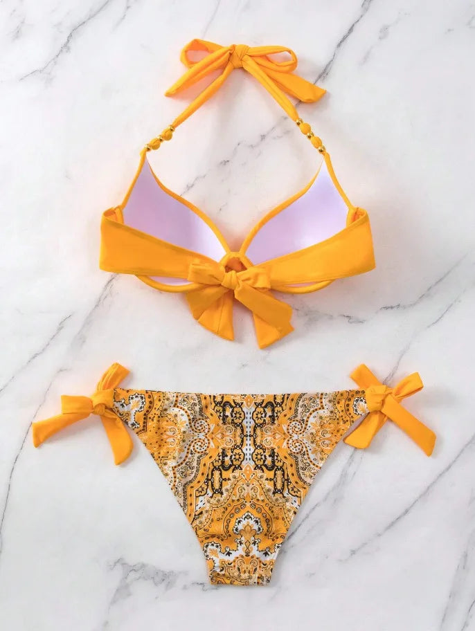 Costume da bagno bikini push-up halter stampato 2026 da donna, sexy, con spalline, per il mare e la piscina