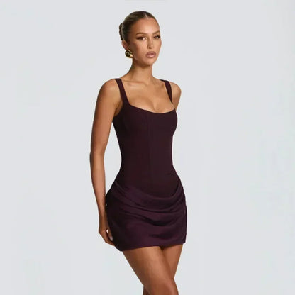 Mini abito da donna con scollo a V e scollo all'americana senza schienale Moda senza maniche a vita alta Abiti aderenti 2025 Nuova estate Lady Party Holiday Robes