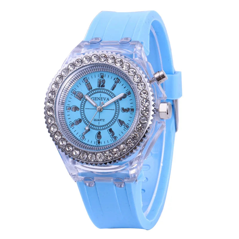 led Flash Orologio luminoso Tendenze della personalità studenti amanti gelatine donna orologi da uomo 7 colori luce Orologio da polso bayan kol saati