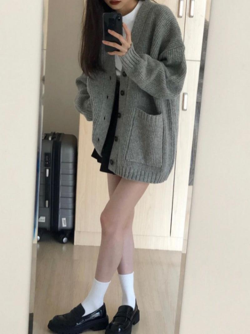 Cardigan maglione donna autunno inverno cappotti moda femminile manica lunga scollo a V giacche lavorate a maglia larghe cardigan maglione casual