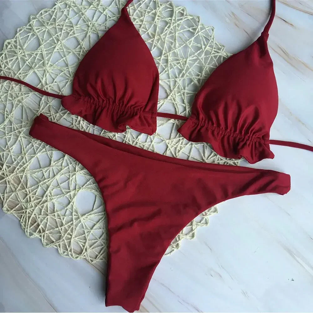 Summer Brazilian Bikini Set for Women Sexy 2 Pieces Set Push-up Swimwear Bandage Top Thong Bathing Suit Swimsuit Beachwear