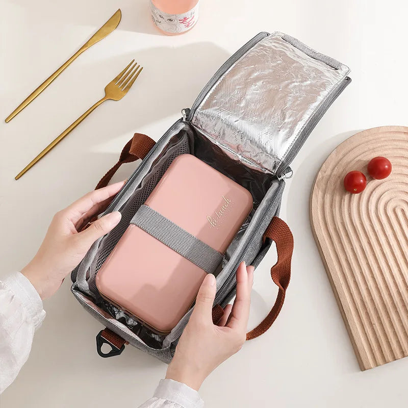 Borsa da pranzo portatile per donna OL Borsa da pranzo termica isolata Tote Cooler Borsa Bento impermeabile Borse a tracolla per alimenti da ufficio
