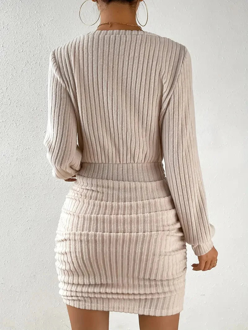 Mini abito maglione lavorato a maglia autunno inverno da donna femminile casual solido avvolgente scollo a V manica lunga caldo aderente abiti corti veste
