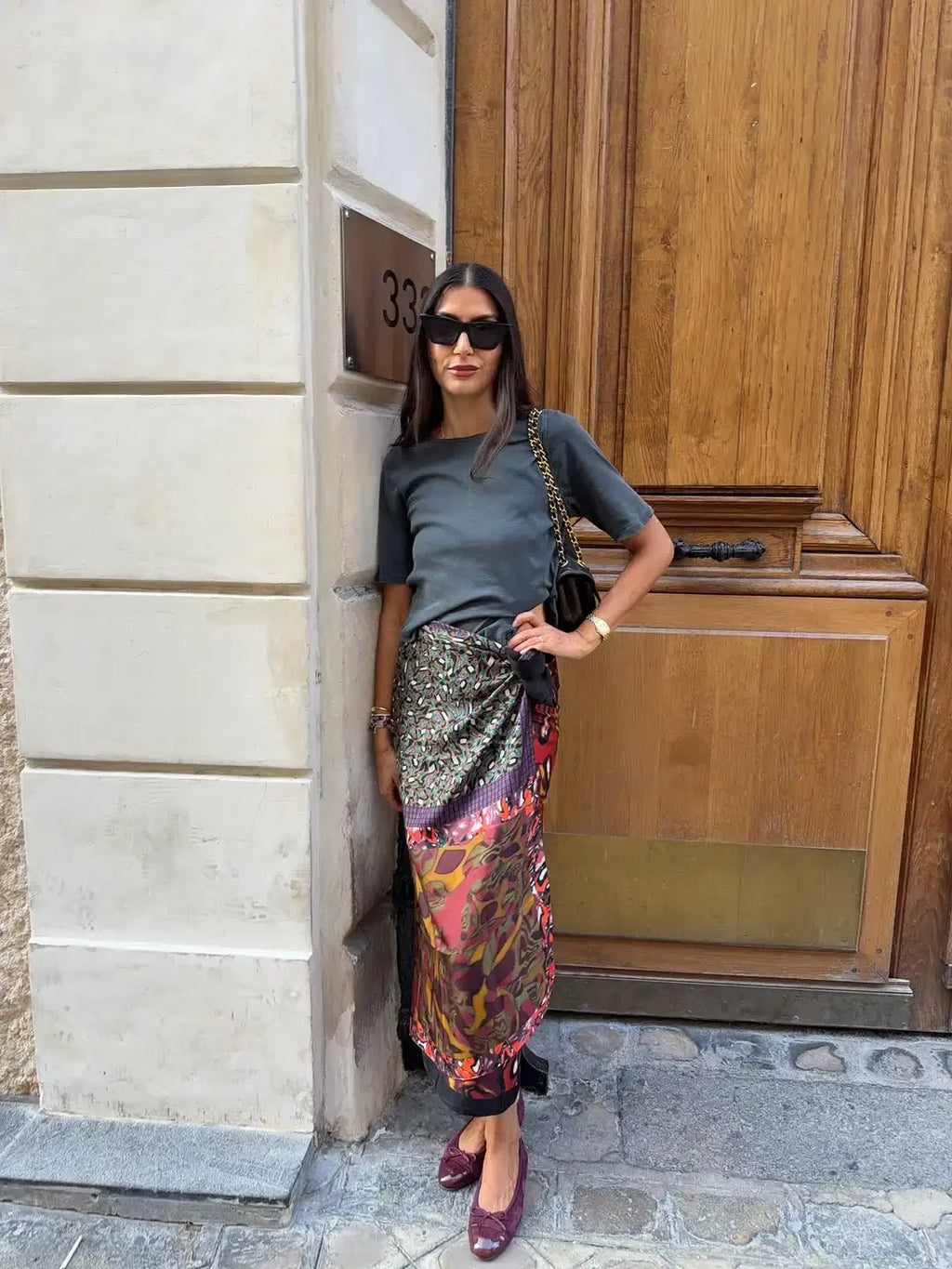 Gonna midi avvolgente da donna con stampa boho, in raso, a vita alta, con spacco, ampia e lunga, nuova collezione estate 2026, abbigliamento da strada per le vacanze.