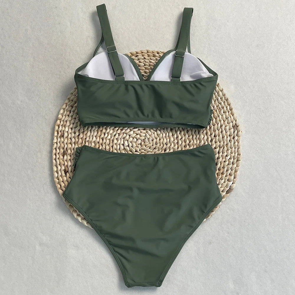 swimsuit ladies Women's High Waist  Bikini Sets Sporty Two Piece Swimsuits Solid Colors High Cut Bathing Suits Women Bikini Sets