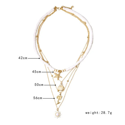 Collier de bijoux de plage d'été bohème tendance pour femmes, pendentif étoile de mer et coquillage en poterie douce, style vintage, multicouche, ras-de-cou, cadeaux