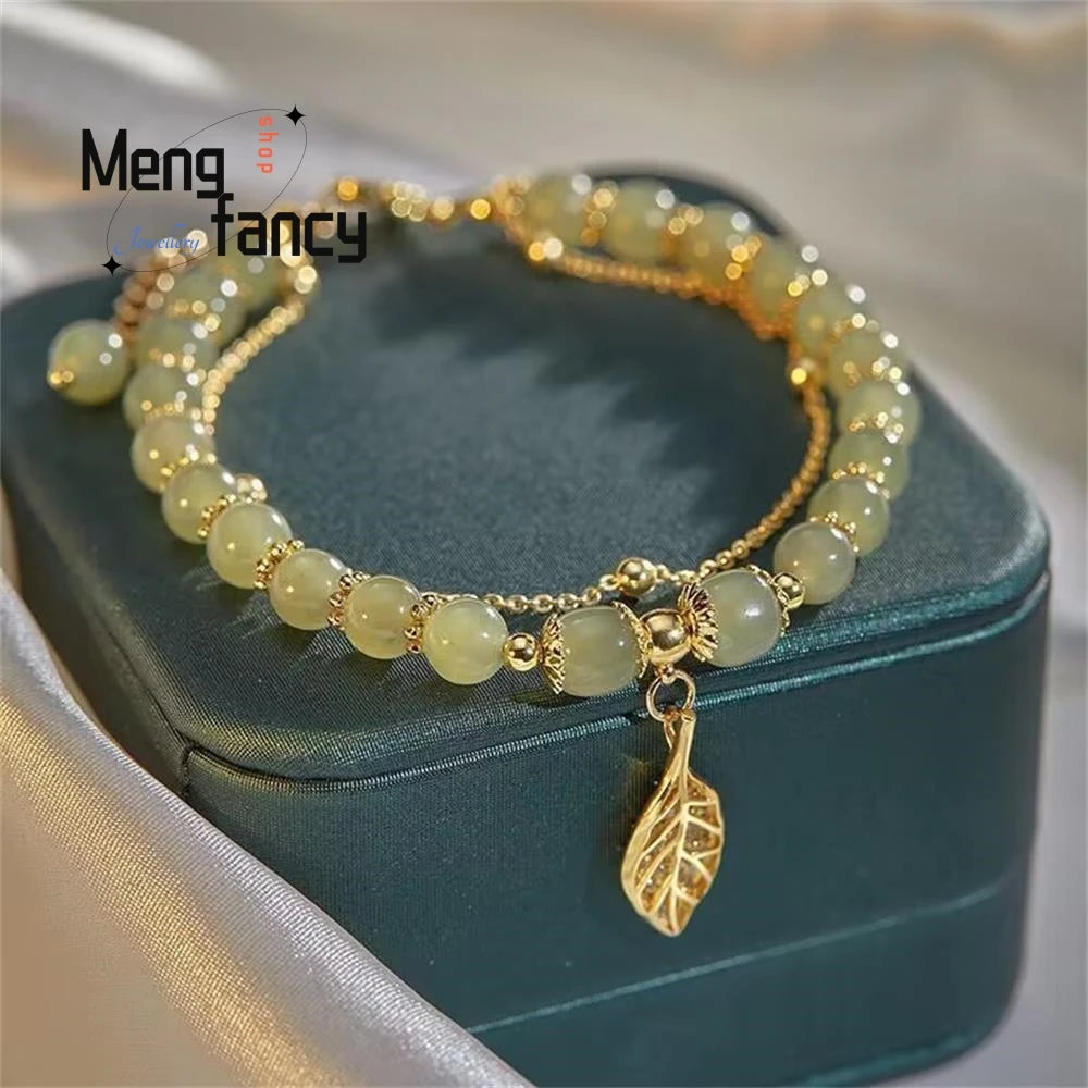 Bracciale con foglie di giada con ramo dorato di diaspro naturale di Hetian, squisito regalo di festa più venduto per gioielli di moda per ragazze sexy