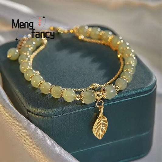 Bracciale con foglie di giada con ramo dorato di diaspro naturale di Hetian, squisito regalo di festa più venduto per gioielli di moda per ragazze sexy
