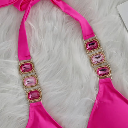 2025 Costume da bagno da donna in 2 pezzi con stringhe di strass e bikini sexy da spiaggia