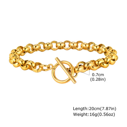 Braccialetti a ginocchiera robusti e audace da donna, bracciale a catena a maglie con fibbia OT in acciaio inossidabile placcato oro senza appannamento
