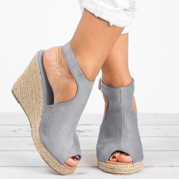 Sandali con tacco da donna Estate 2025 Espadrillas Sandali da donna Comfort Cinturino con fibbia Scarpe con plateau per donna Nuovi sandali con tacco