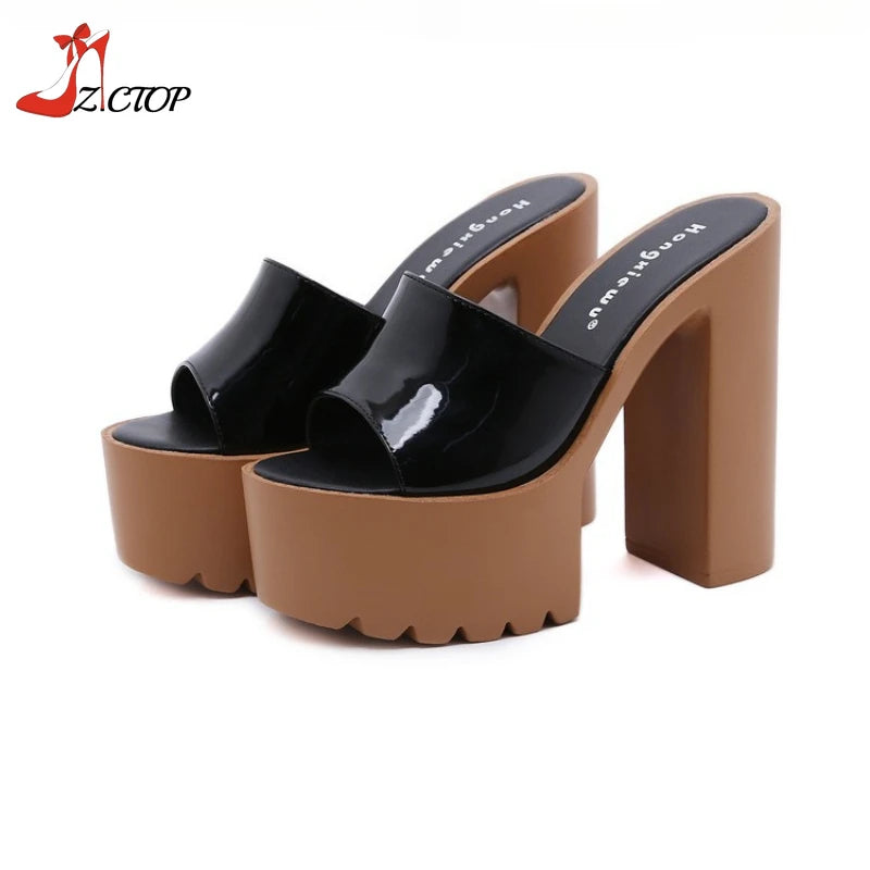 Sandales d'été à talons super hauts pour femmes Chaussures à talons épais compensés de 14 cm pour femmes à bout ouvert