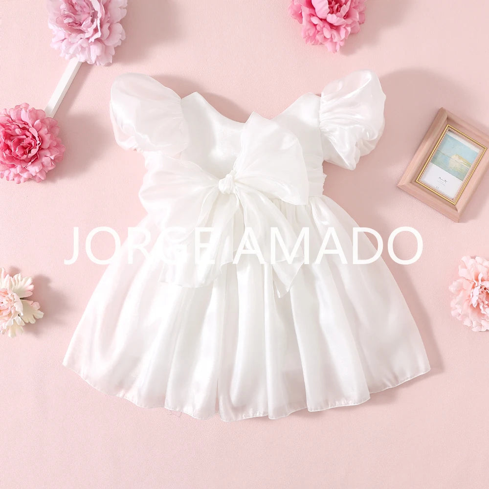 Completi Estivi Coordinati per Gemelle, Body a Maniche Corte con Grande Fiocco, Abiti Principessa con Schiena Scoperta, Abbigliamento per Bambine H0404
