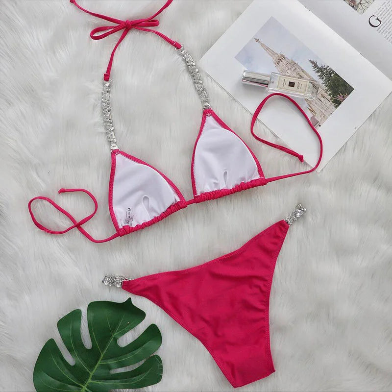 nuovo costume da bagno in due pezzi con strass 2026 cristallo di lusso perizoma Sexy perizoma Bikini Set costumi da bagno da donna costume da bagno Sexy da spiaggia