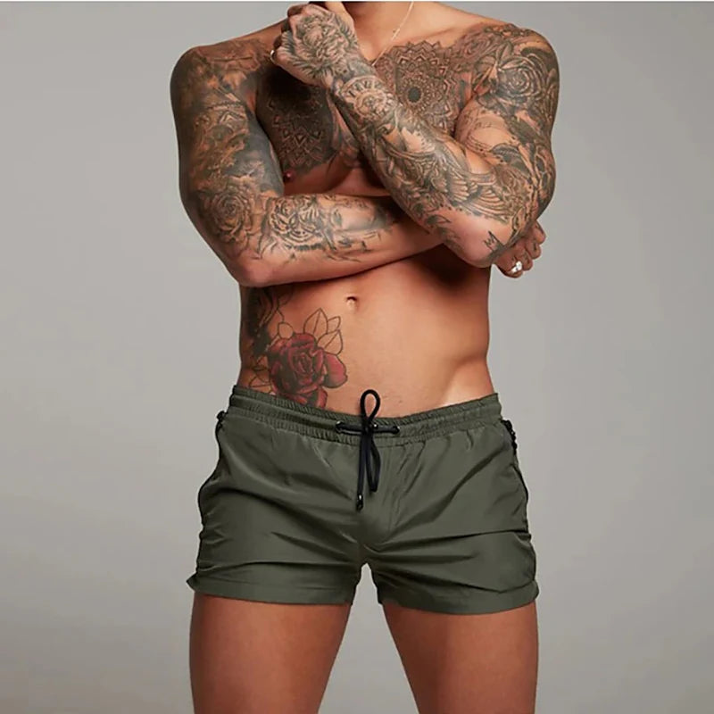 Costume da bagno da uomo con tasche con cerniera Fodera in rete Pantaloncini da spiaggia estivi Costume da bagno da bagno ad asciugatura rapida Costume da bagno