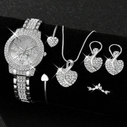 Montre à quartz pour femmes, bracelet de luxe en or, collier, boucles d'oreilles, strass, montre-bracelet tendance, montres décontractées pour dames, ensemble de bijoux